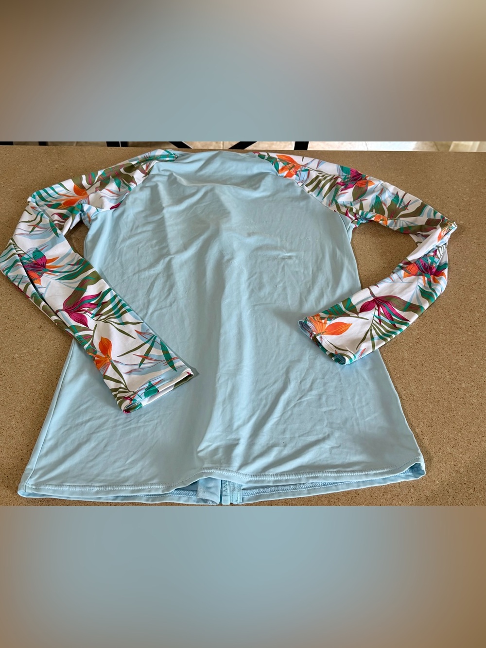 Roxy Light tropical aqua blue large rash guard shirt coverup jacket full zip up - Picture 3 of 5